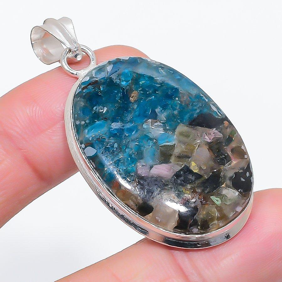 Natural Watermelon Tourmaline 925 Sterling Silver Jewelry Pendant 2.09" M6c17
