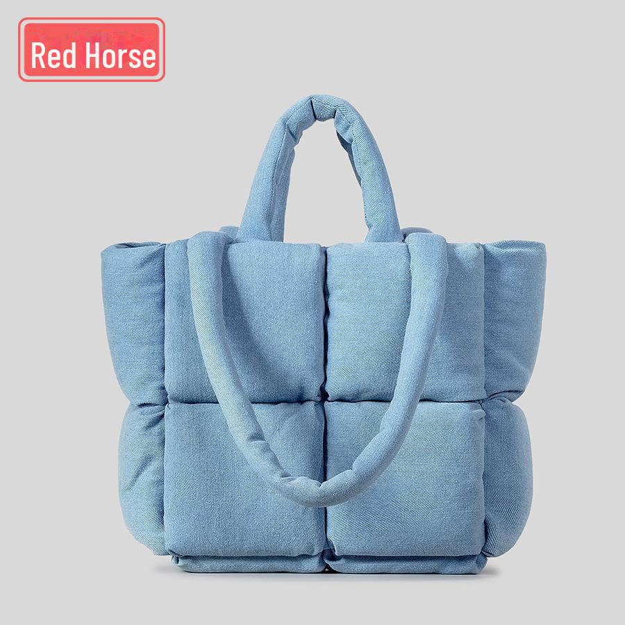 "2025 New Soft Checkered Cotton Handbag: Fashionable, Simple Tote for Women"