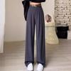 Women Long Pants Button Zipper Fly High Waist Office Lady Trousers with Pockets Solid Color Straight Wide Leg Suit Pants