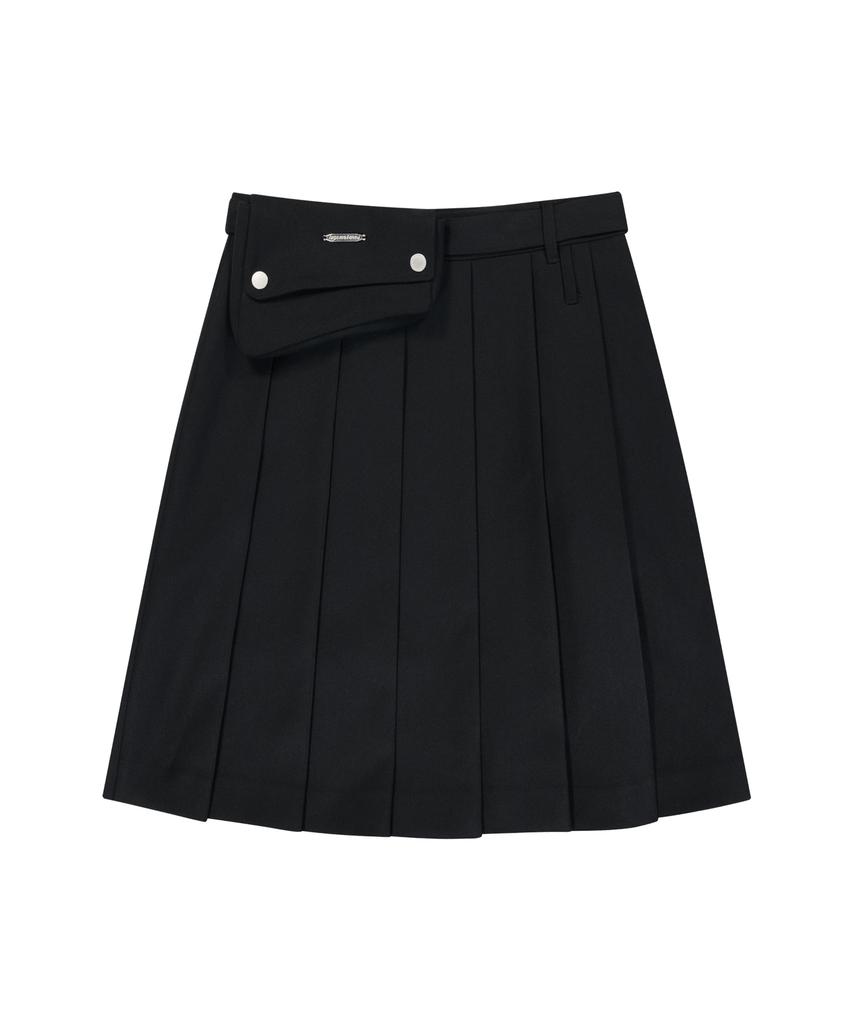 Iuga Makaras Belted Bag Pleats Midi Skirt (Black)