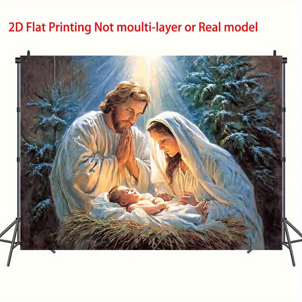 2D flat 1pc Christmas door decorative banner, made of polyester, bright star Jesus Nativity photography background 130x150cm