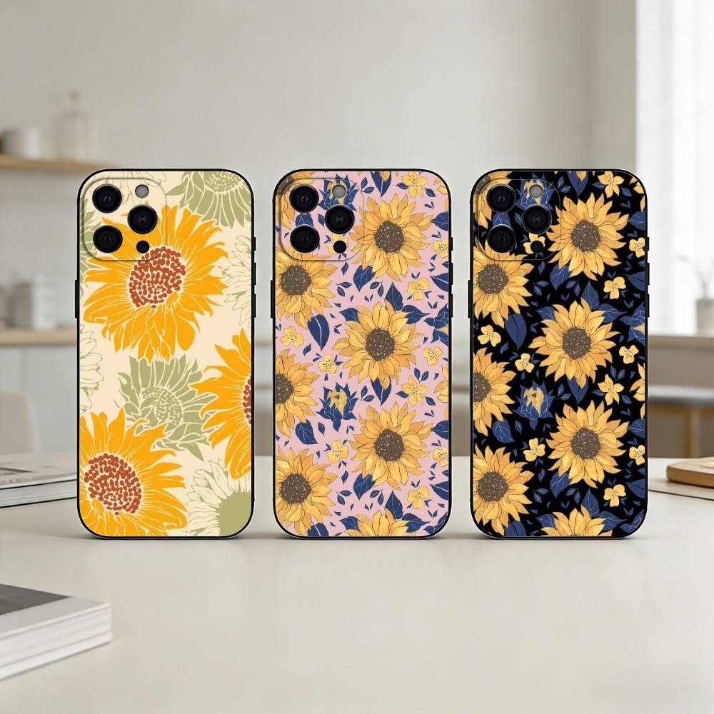 Sunflower Blossoms Phone Case Silicone Black Soft For IPhone 17,16,15,14,13,12,11,SE,Plus Pro Max