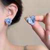 Sweet Red Blue Enamel Flower Stud Earrings For Women Korean Fashion Five Petals Crystal Flowered Lovely Cute Girls Ear Decoration Jewelry