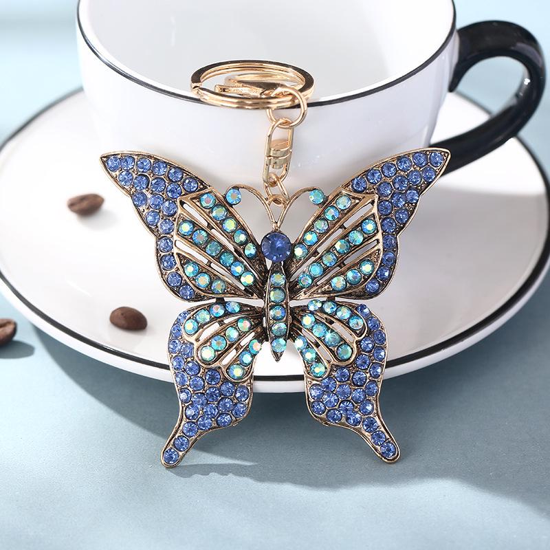 European & American Style Butterfly Keychain Pendant with Color Diamond Inlay