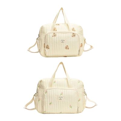 Fashionable Storage Pouch Case Large Bear/Flower Embroidery Mother Bag Portable Handbag with Multi Function Pockets