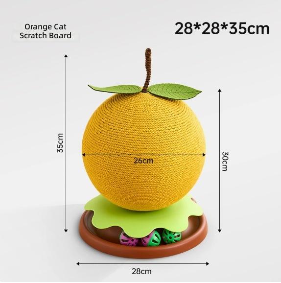 Big Orange Linen Cat Scratching Post with Fruit-Shaped Sisal Scratcher and Rotating Disc Cat Toy for Indoor Cats