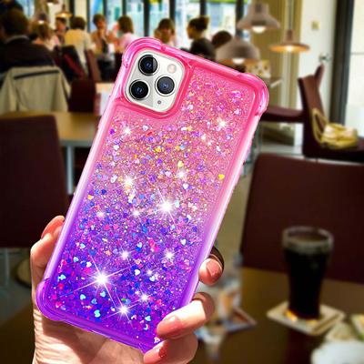 Rainbow Clear Gradient Color Bling Glitter Liquid Quicksand Love Sequins Bumper Phone Case For iPhone Samsung Xiaomi Huawei Soft Silicone Back Cover