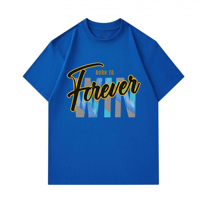 Men's 100% Cotton Crew Neck Short Sleeve T-Shirt, Born To Forever Win Slogan Printed Casual Comfortable Loose Fit Tee For Daily Outdoor Street Wear