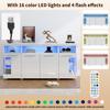 Side Table 140x40x70 Cm, High-gloss Lacquered Side Furniture, LED, Sideboard, Tempered Glass Side Furniture, 3 Compartments, White