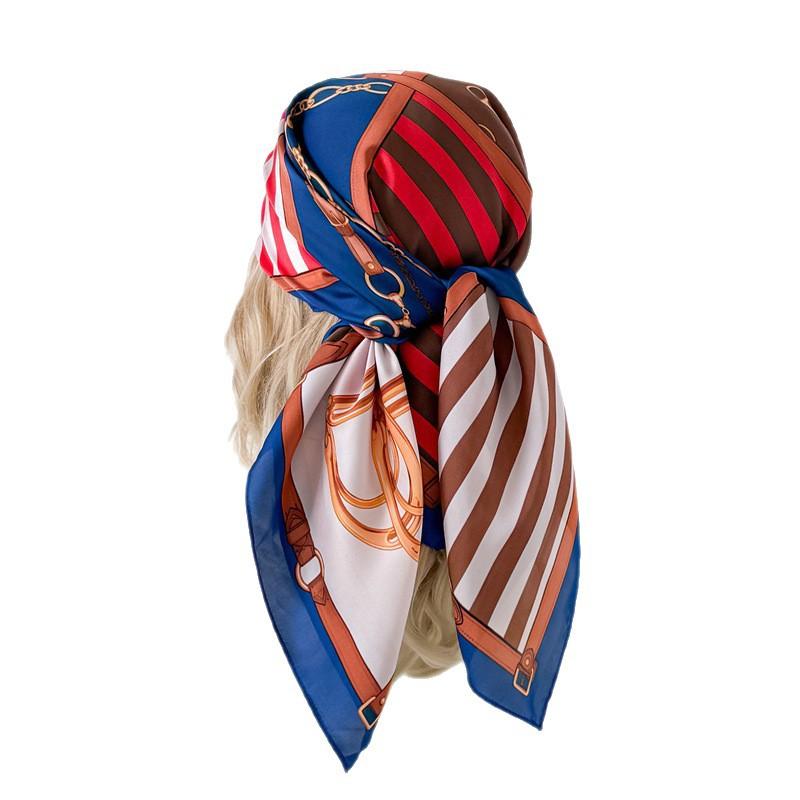 Striped chain simulation silk high-end large square scarf silk scarf printed shawl decorative scarf sunscreen scarf headscarf scarf
