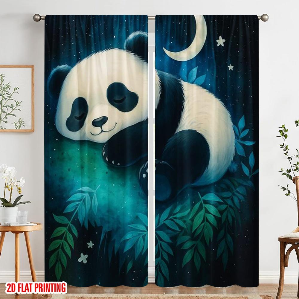 2pcs,2D Plane Printing Popular Curtain Panels Dreaming Panda 100% Polyester (without Rod) Festive for Living Room, Bedroom,