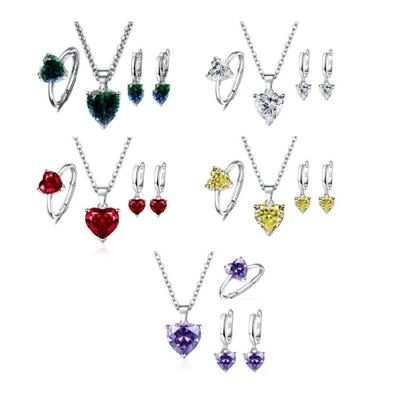 Minimalist Heart Cubic Zirconia Jewelry Set Necklace Earrings Ring Versatile Matching Options for Parties Gatherings