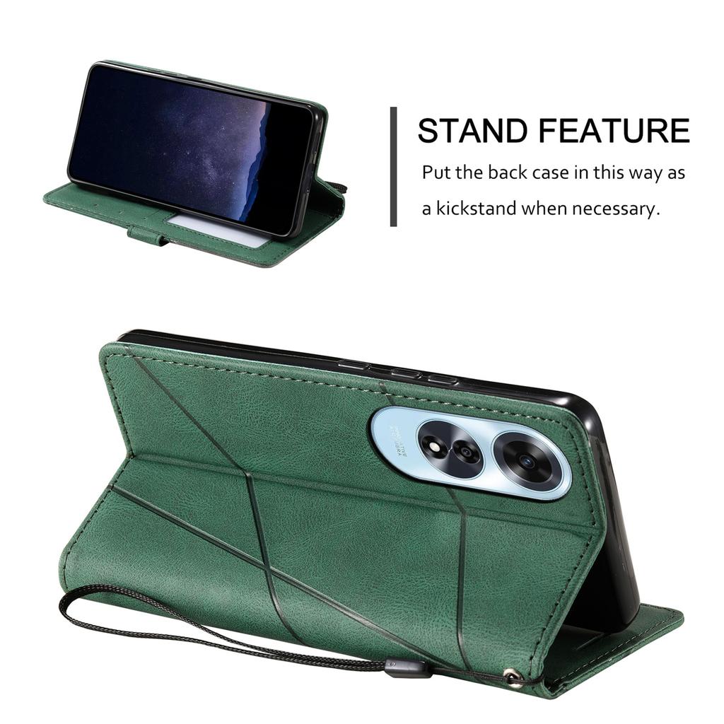 For Oppo A60 4G Case Imprinted Lines PU Leather Splicing Wallet Phone Cover