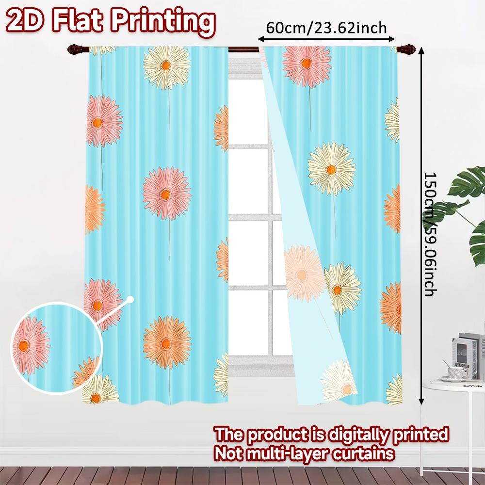 Set Of 2 Flat Printing Curtains Without Rod Floral Spring Delight Valentine Is Day Festival Popular Drapes Machine Made Polyester