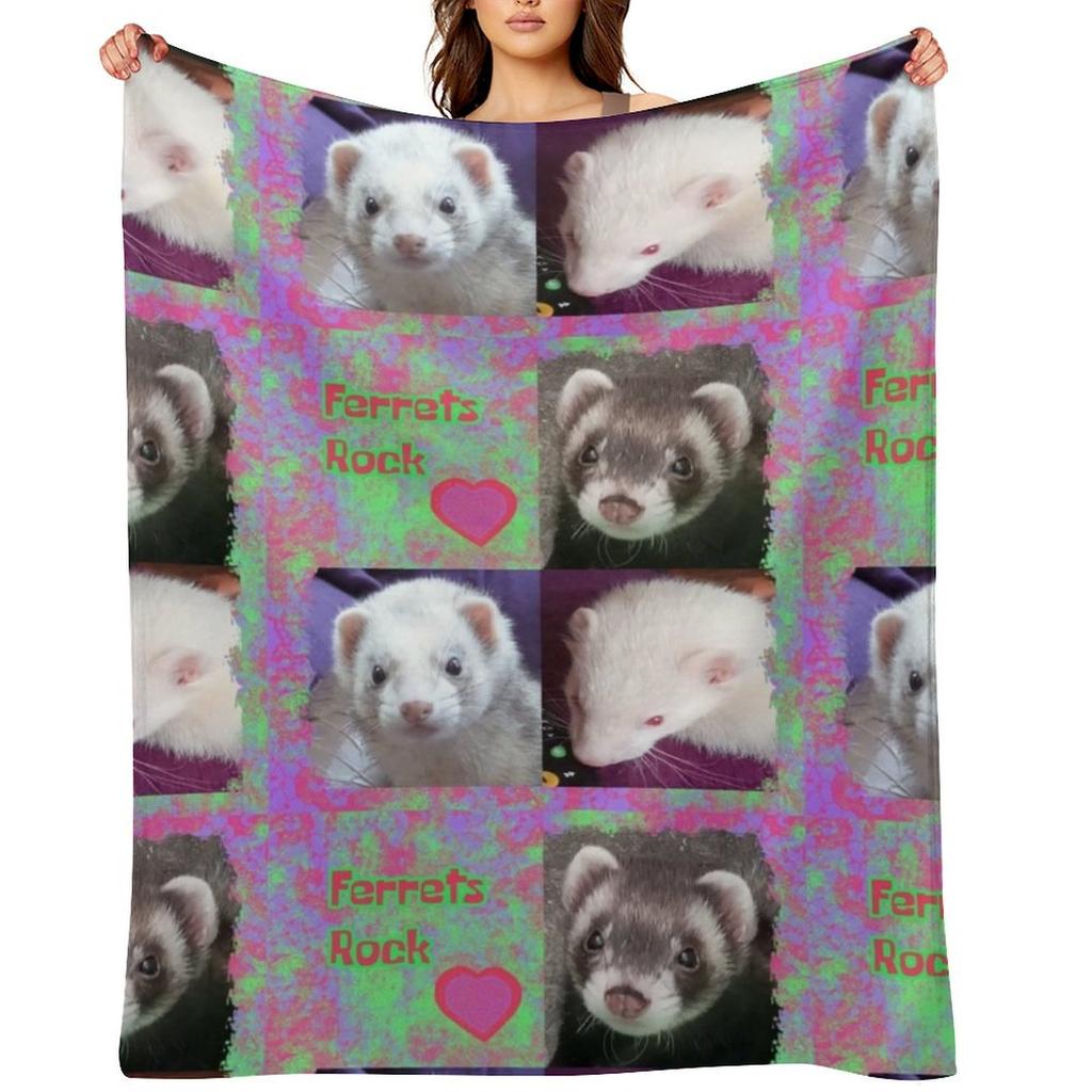 Ferrets Rock photo message Throw Blanket for sofa Tourist warm winter Softest Blankets
