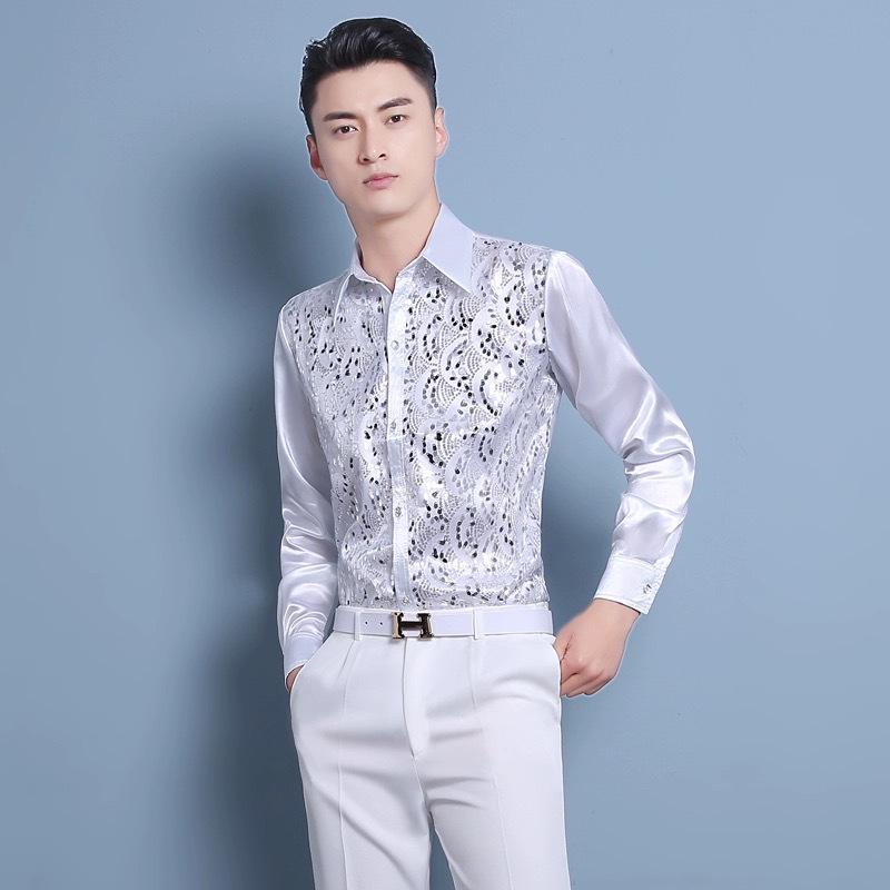 

Чоловіча великого розміру барвиста сорочка зі стразами для сценічних виступів для танців та співу S