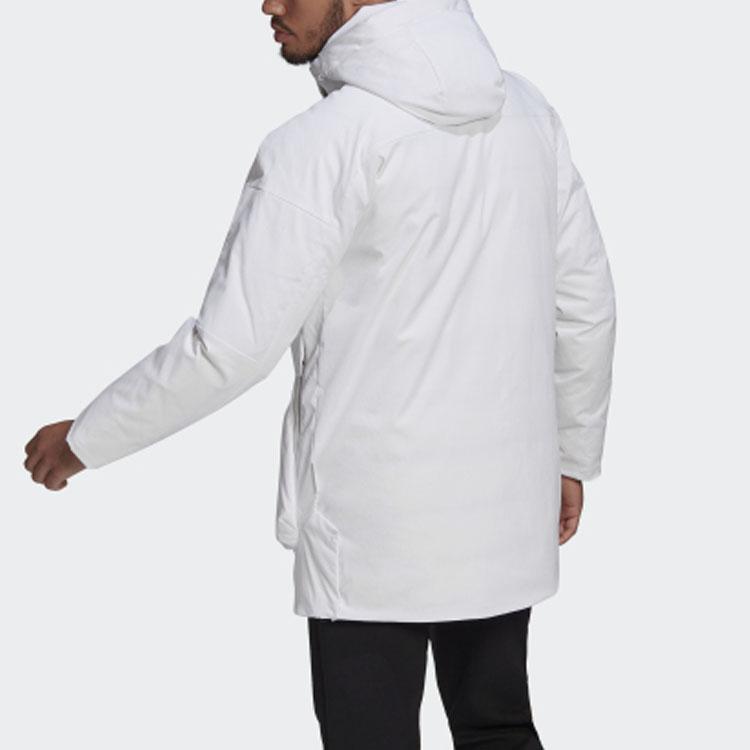 Adidas Full-Length Zip-Up Mid-Long Multi-Pocket 600 Fill Power Duck Down Jacket Unisex Outerwear White GN9838