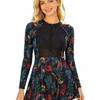 Womens Long Sleeve UPF 50 Rash Guard Swimsuit With Skirted Design Floral Print Conservative Full Coverage Bathing Suit