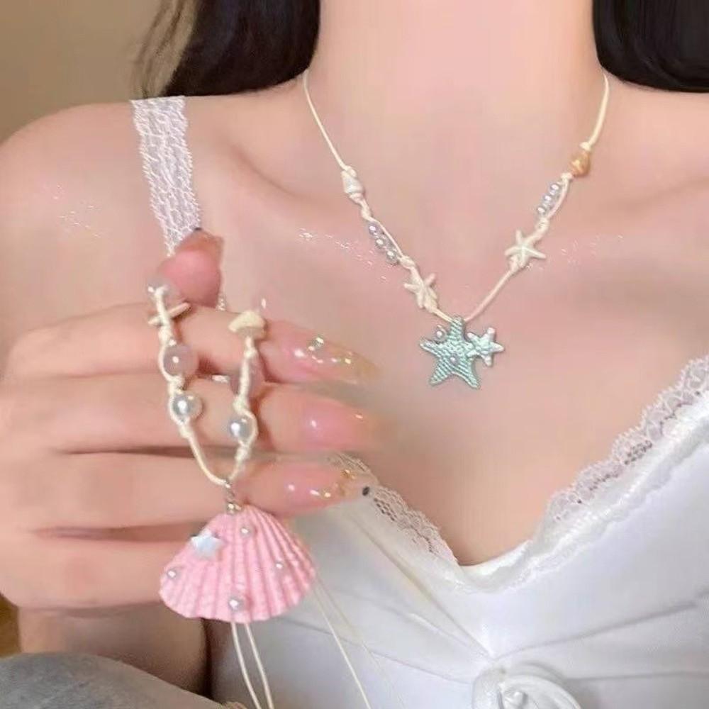 Bohemian Starfish Necklace Dopamine Bead Trendy Beach Necklace Fashion Starfish Shell Choker  Gift