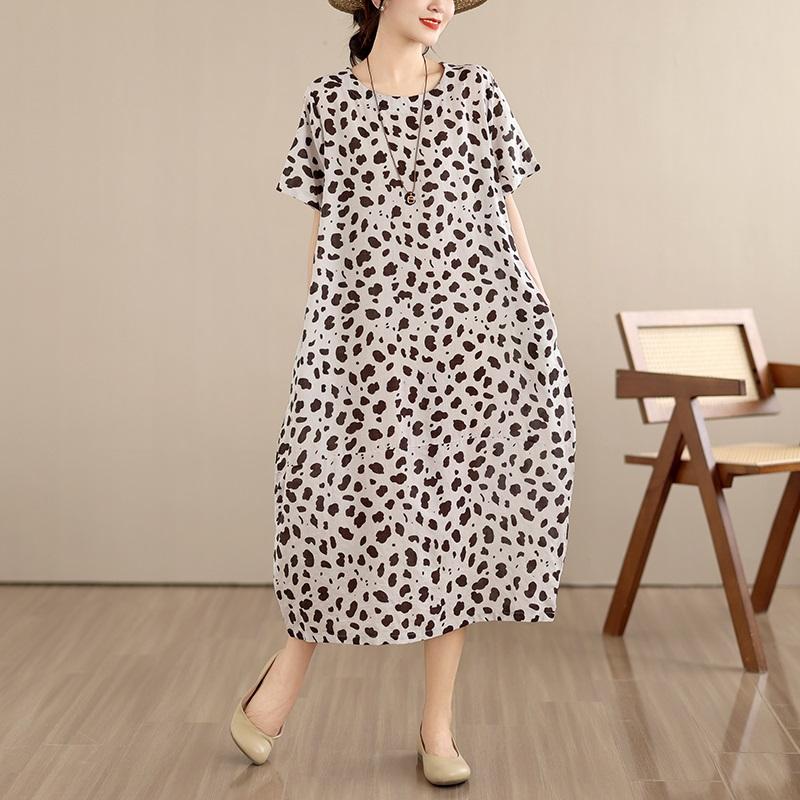 Short Sleeve Plus Size Cotton Vintage Floral New In Dresses for Women Casual Loose Long Summer Dress