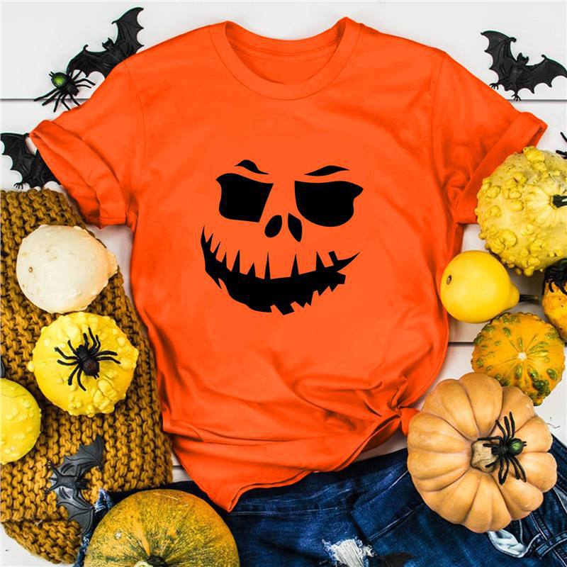 Halloween Pure Cotton Printed Unisexs and Womens Summer Personalized Short Sleeved New Fashion Trend Loose Casual Tshirt