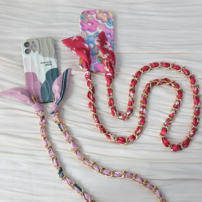 New Phone Chains Accessory Detachable Lanyard Silk Crossbody Strap Long Phone Case Chains Pendant Neck Cute Print Phone Chain