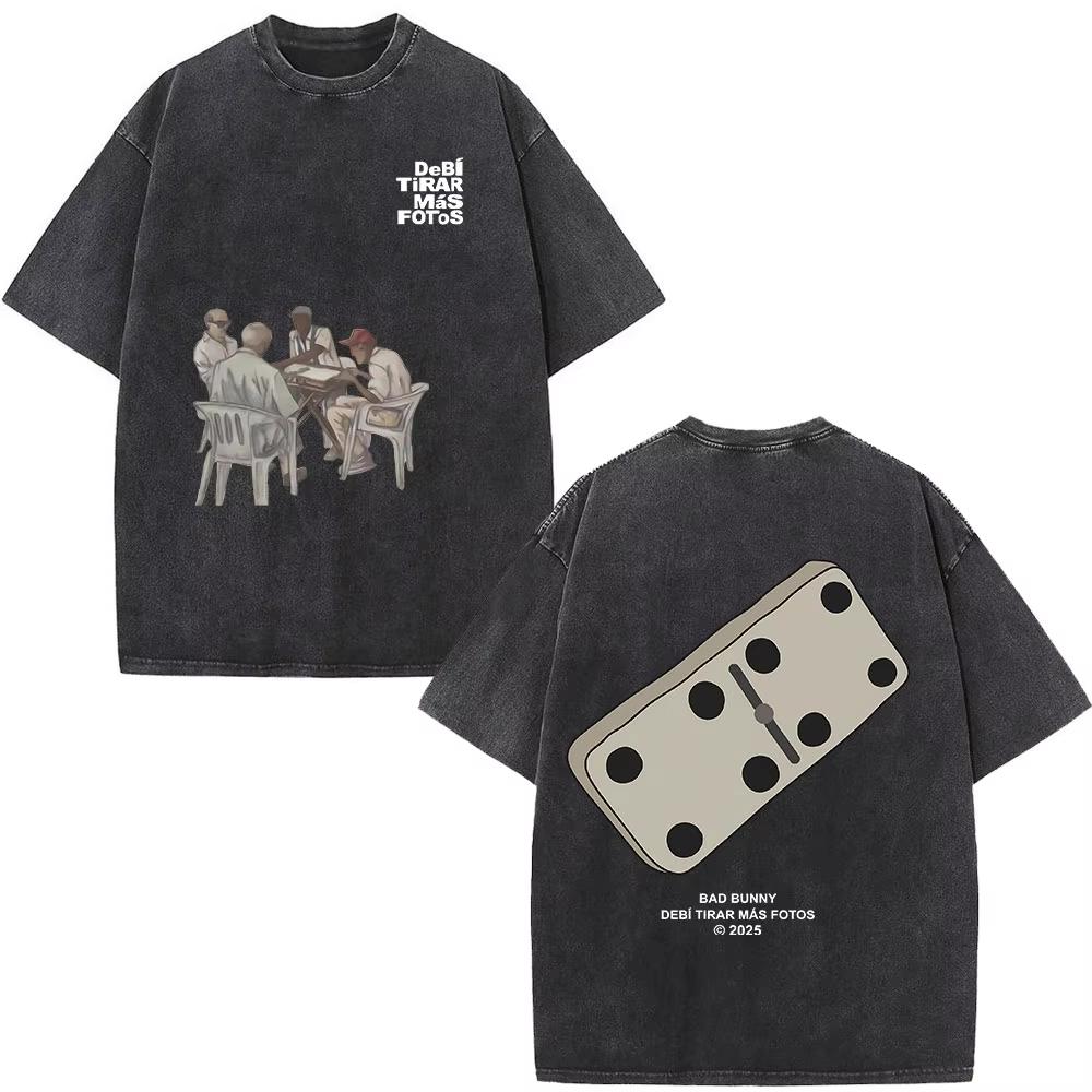 Rapper Bad Bunny T-shirt Debi Tirar Mas Fotos DTMF Album 2026 Washed Vintage T Shirt Men's Women Hip Hop Oversized Male T-shirts
