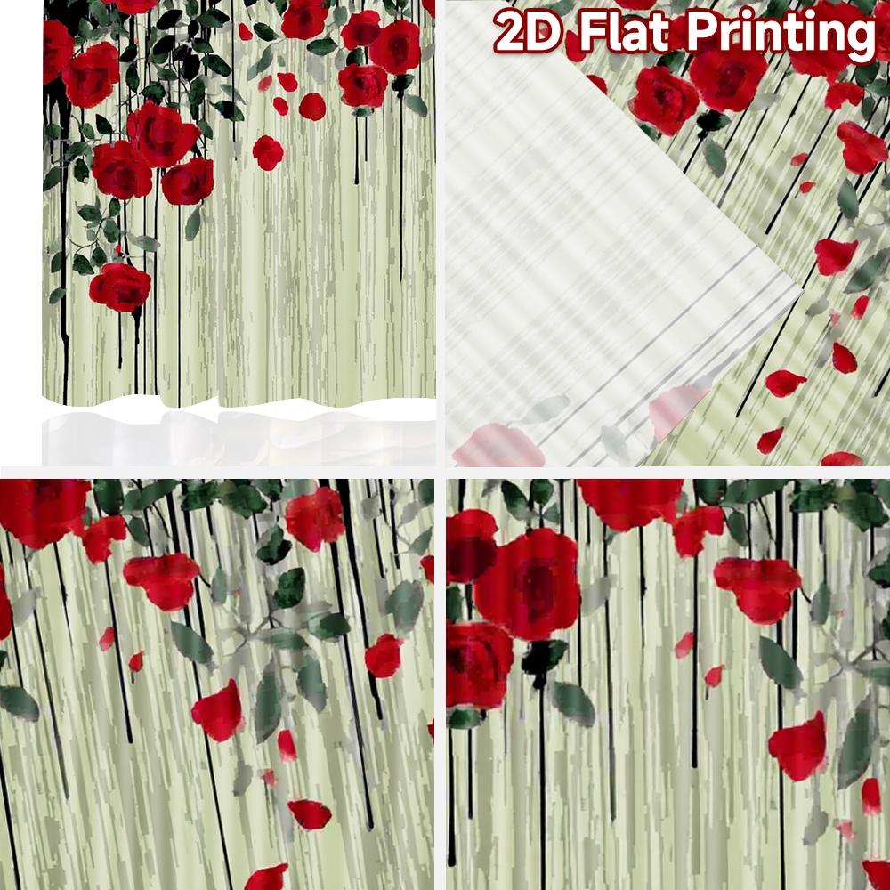 2D flat printing 2pcs Curtain Window Treatment Curtains Valentine's Day Falling Roses Digital Printed Polyester Drapes Festive