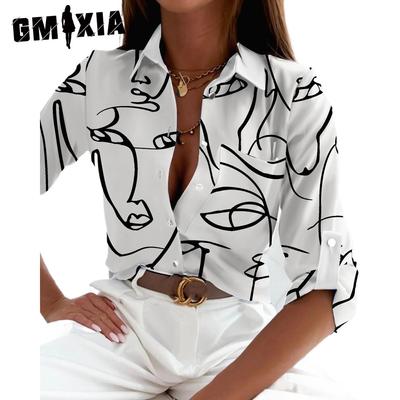 Kadın Modası Günlük Yaz Uzun Kollu POLO Yaka Bluzlar ve Gömlekler