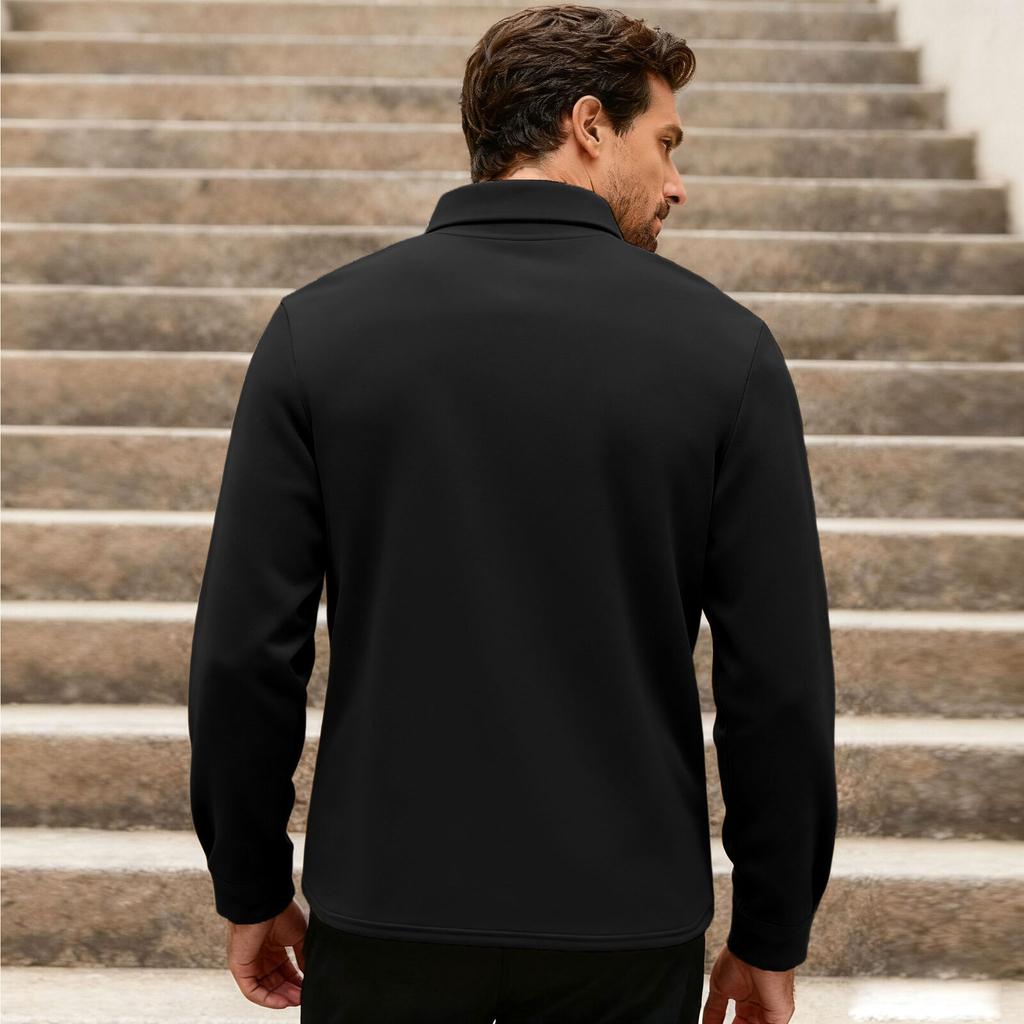 Pánská ležérní volná jednobarevná košilová bunda, klopový límec, dlouhý rukáv, knoflíkové zapínání, ležérní pracovní oděv