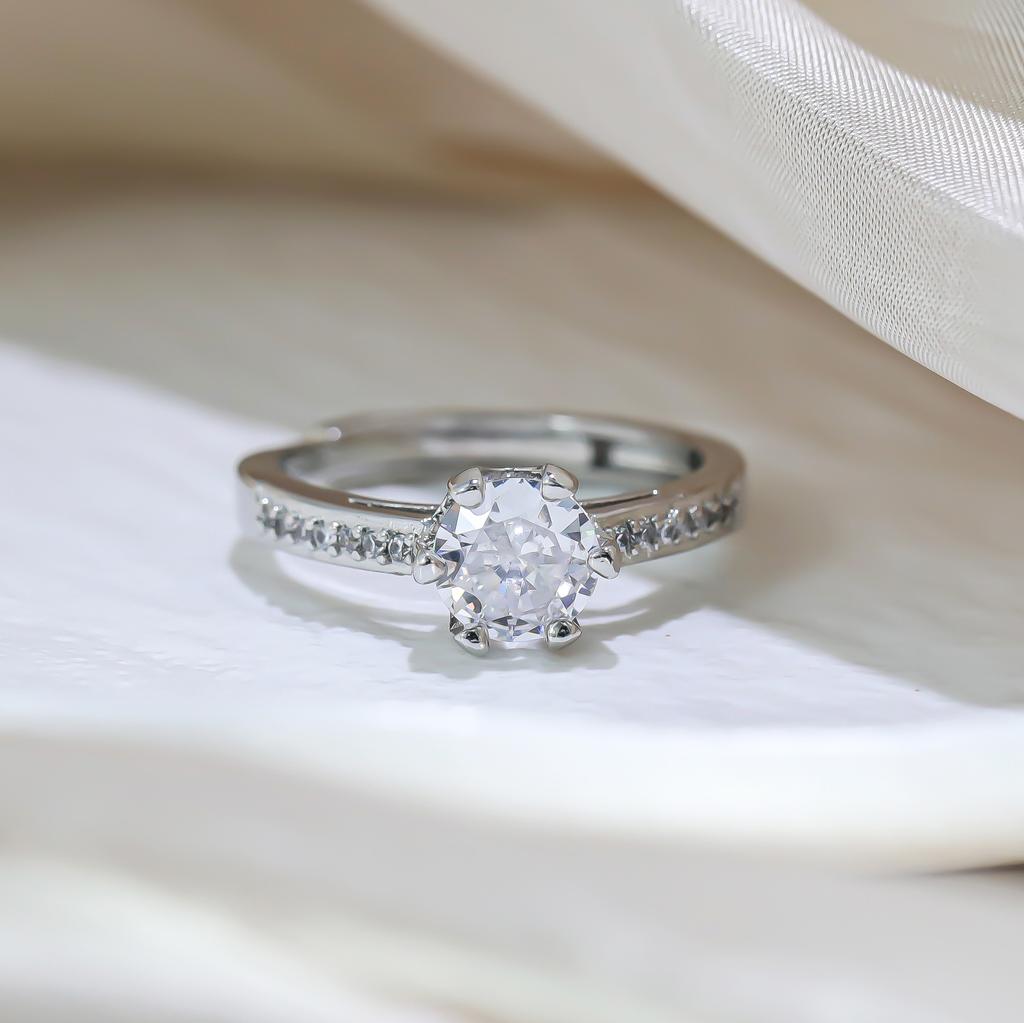 Adjustable Open Design Sparkling Cubic Zirconia Engagement Ring for Women - Non-Tarnish Stainless Steel Wedding Band Jewelry