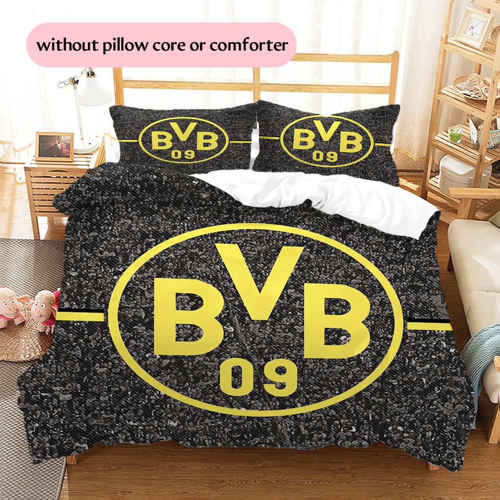 Borussia Dortmund Team Logo Muster Bettwäsche Heimdekoration Geburtstagsgeschenk (1 Bettbezug + 2 Kissenbezüge, ohne Füllung)