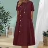 Casual Midi Dress for Women Beautiful Beach Dress Pleated O Neck Lady Clothes