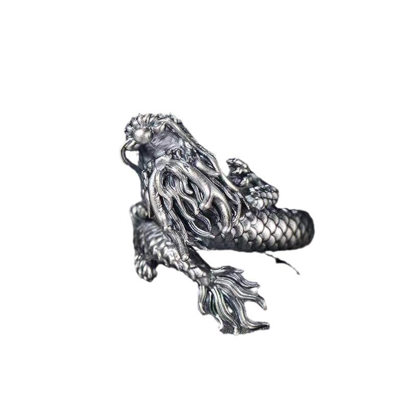 Trendy Retro Ring Dragon Men's Open Dragon Pattern Ring Domineering Dragon-shaped Coiled Dragon Index Finger Ring