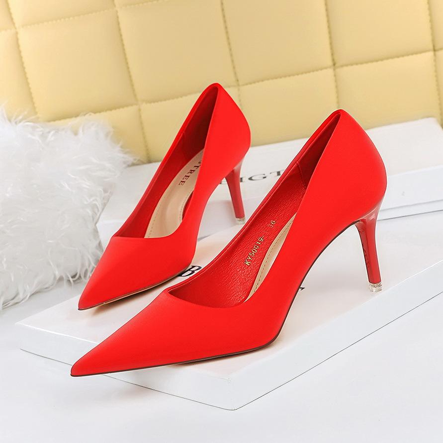 Fashion Spring Autumn Fashion Women Satin Grace Concise Stilettos Party Vintage Solid Color Dress Shoes Soft Female Footwear 18249-A2