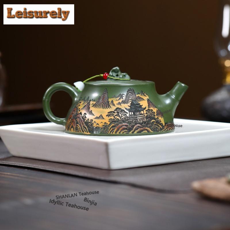 230ml Antike Yixing Lila Ton Teekannen Handgefertigter Landschaftstopf Rohmaterial Grüner Schlamm Teeeinweichkessel Zisha Teekanne Teegeschirr
