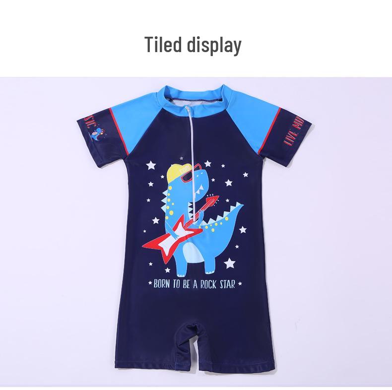 New Boys' One-Piece Cartoon Swimsuit: Cute, Quick-Drying Sun Protection for Toddlers to Big Kids