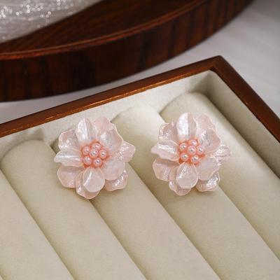 Silver Needle Gentle Pink Flower Pearl Earrings - Fairy Fresh Accessories for Women