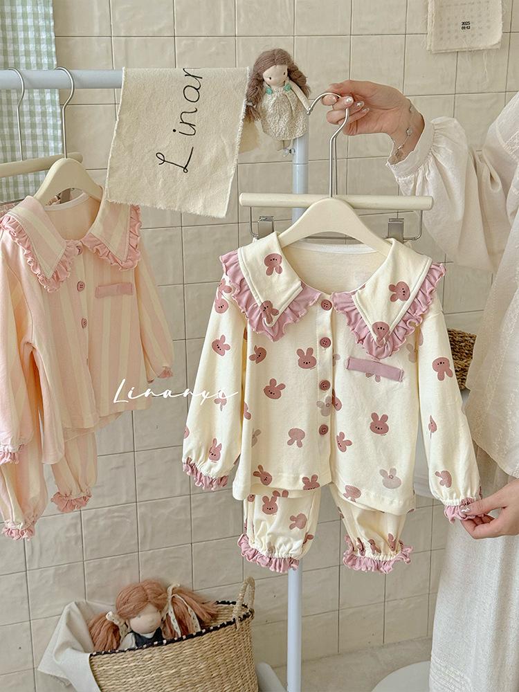 Mori Style Girl's Pajamas: Early Autumn 2025 Lace Peter Pan Collar Set