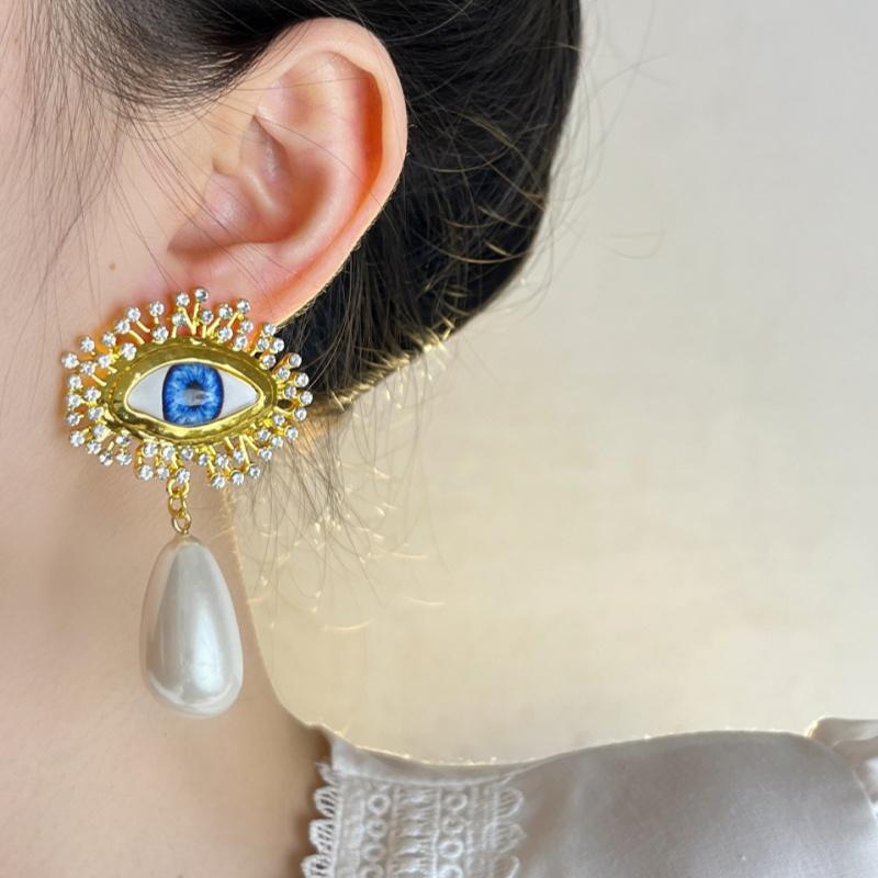 Luxury Imitation Pearl Eyes Of Demon Stud Earring Vintage Trendy Devil'S Eye Earrings Exaggerated Women Stud Earrings Lady/Girls