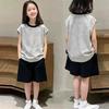 Korean Style Girls' Color Block Vest Set - Summer 2026 New Arrivals, Medium/Large Children's Patchwork Round Neck Sleeveless T-shirt
