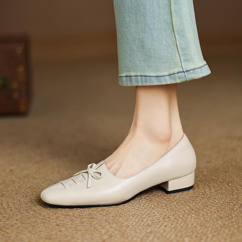 Fashion 2025 New Arrival Soft Genuine Leather Women Heels Shoes Square Toe Comfortable Fashion Casual Low Heel Shoes Four Seasons Shoes