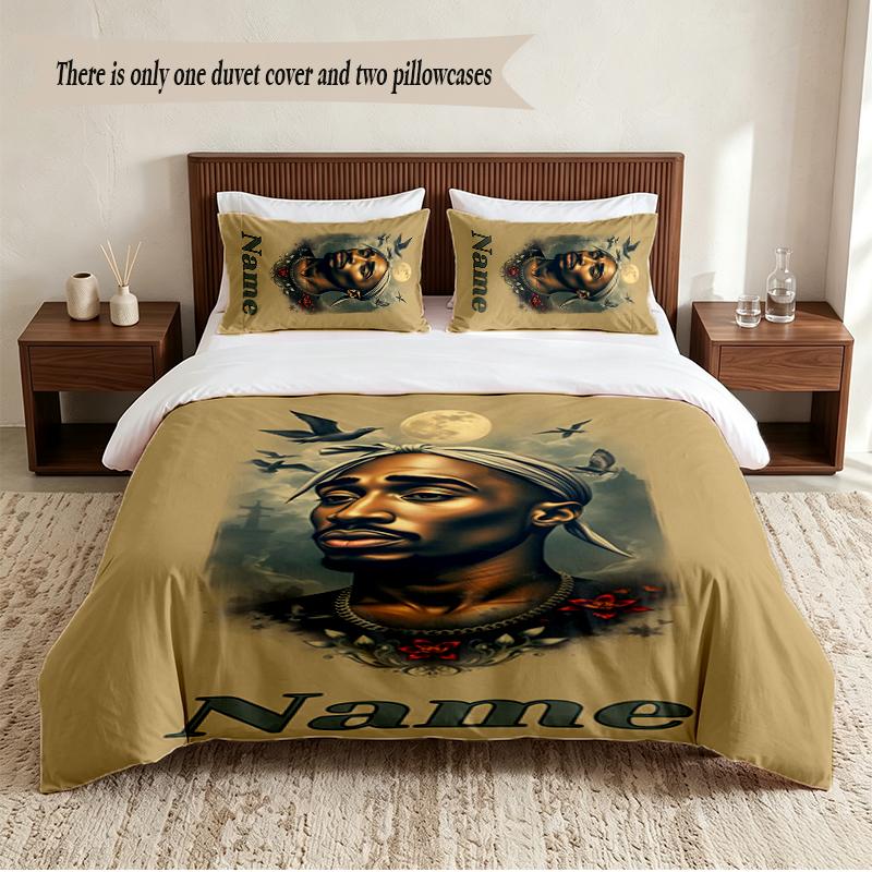Tupac Personalized Custom Name 3‑Piece Bedding Set Soft Duvet Cover Set For Bedroom Home Decor