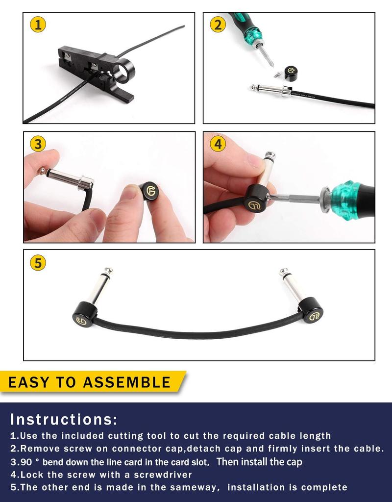 GHOSTFIRE Solderless Patch Cable Kit with 10 Silver Plugs (Straight-Type Only) and 3m Shielded Cable, DIY Pedalboard Guitar Effects Kit (SP-01)
