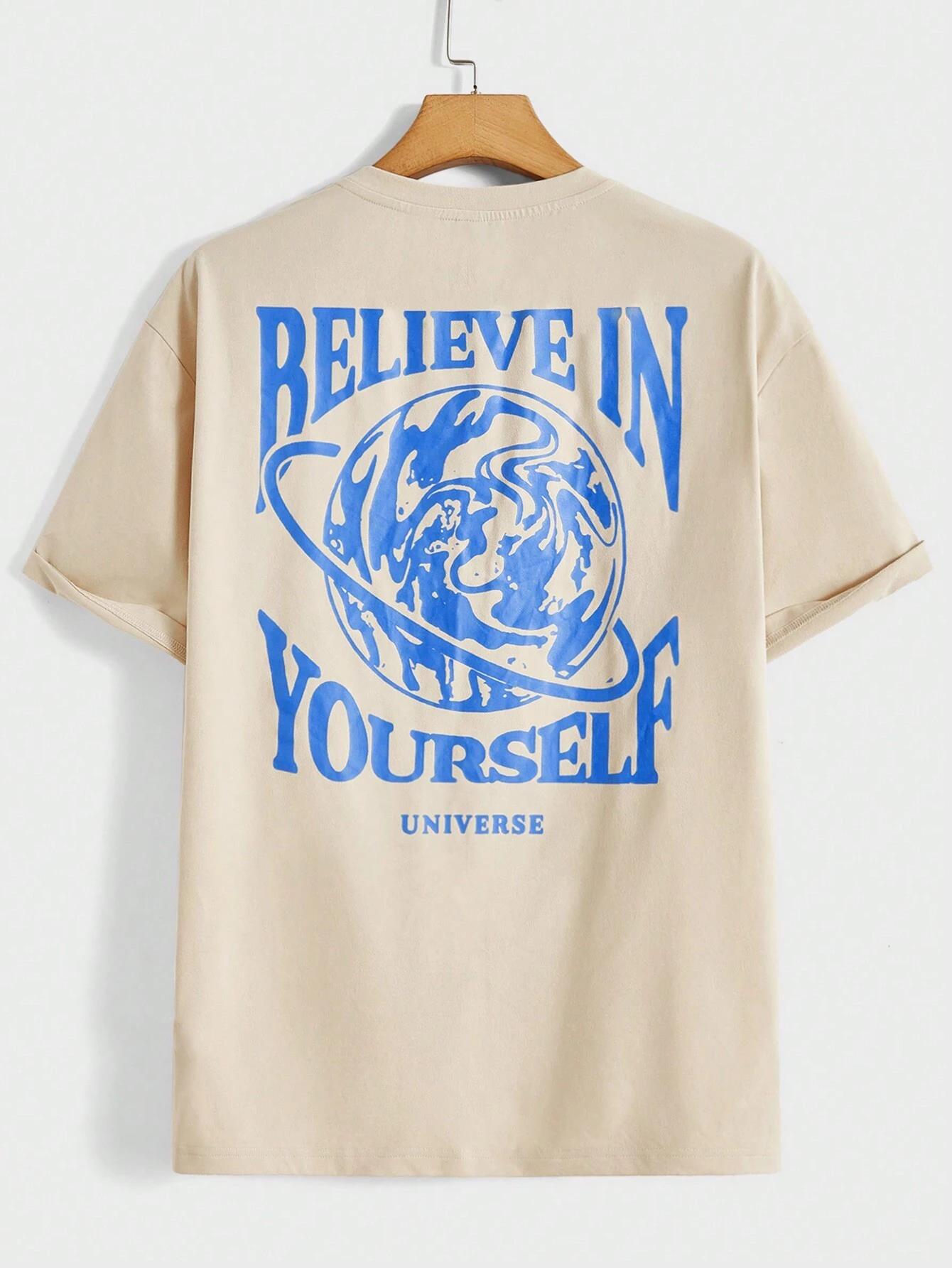 Believe In Yourself Universe Funny Graphic Men Tshirts Casual Short Sleeve Fashion Breathable Loose TShirt S