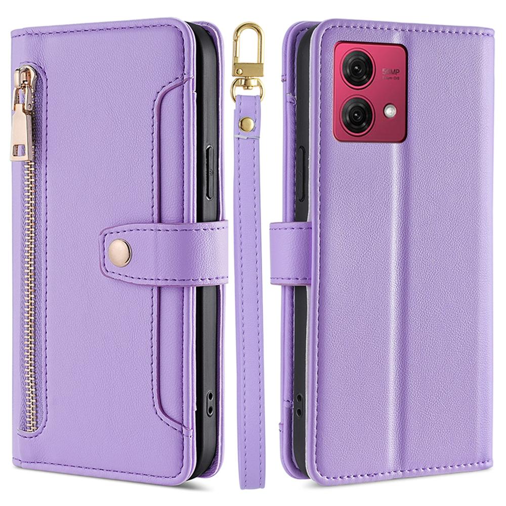 

For Motorola Moto G84 5G Case Zipper Wallet Multifunction Phone Cover with 2 Straps Purple