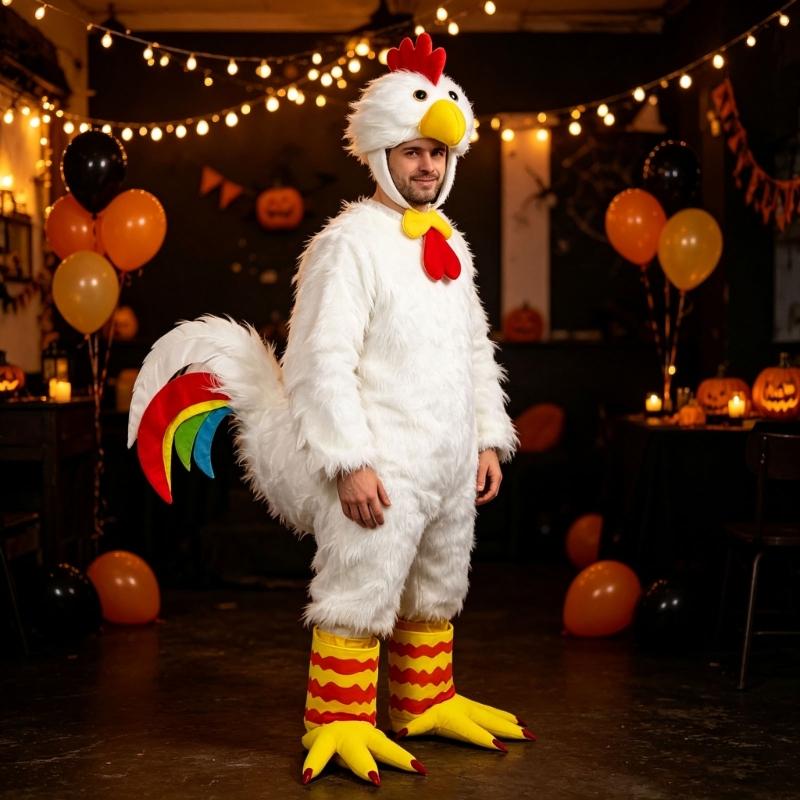 Farm Bird Character Outfit for Adults, 5 Piece Chicken Costume Accessory Set with Soft Headpiece, Tail Piece, Beak Nose Detail and Footwear Sleeves