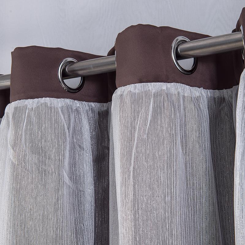 Серебристые двухслойные шторы блэкаут, оконные экраны, шторы с люверсами strap кофейный