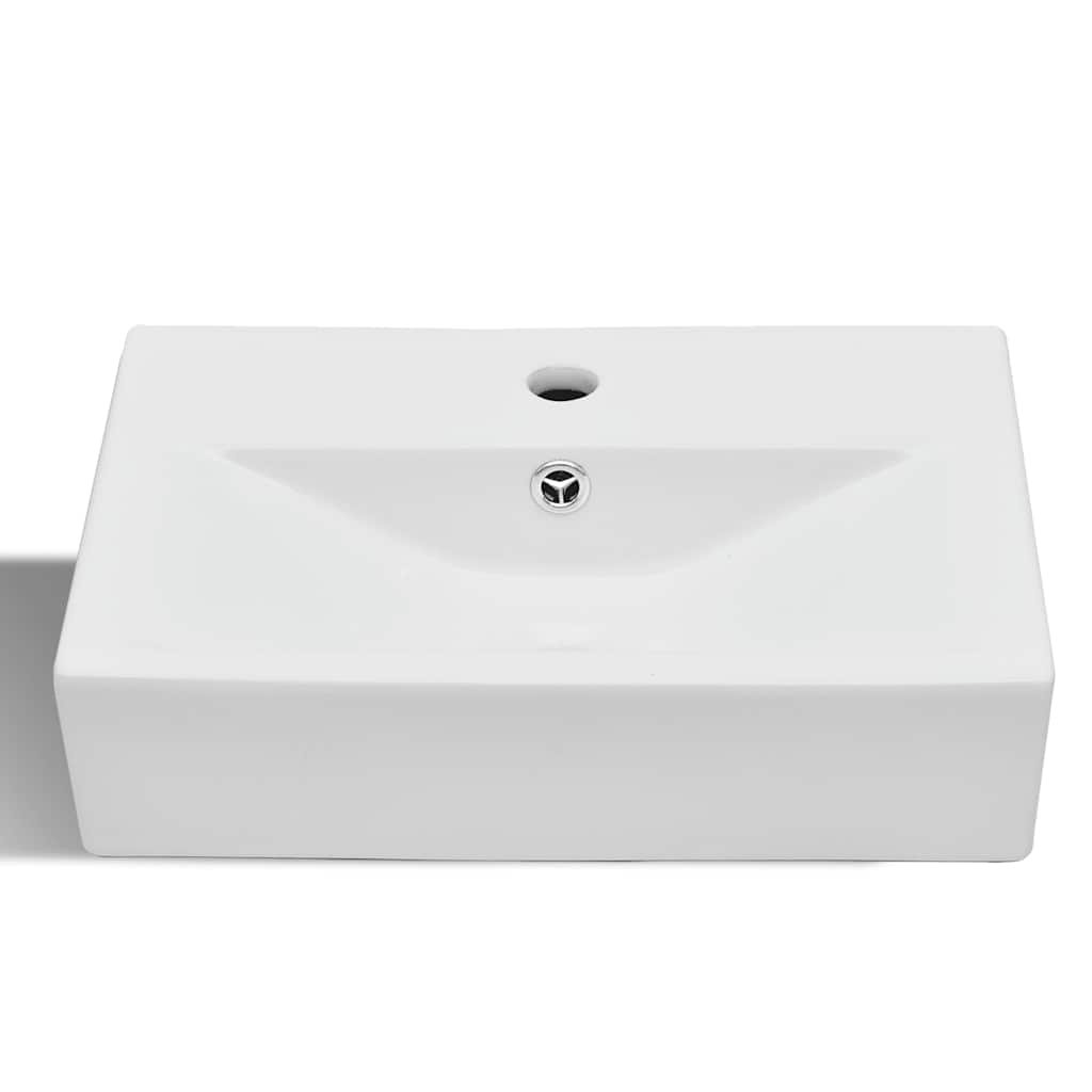 Ceramic Washbasin with Faucet Overflow Hole White Rectangular