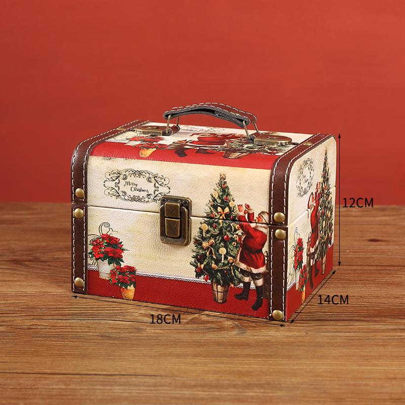 Christmas Candy Box Vintage PU Leather Jewelry Packaging Box With Lock S/M/L Wooden Sundry Treasure Storage Box With Handle